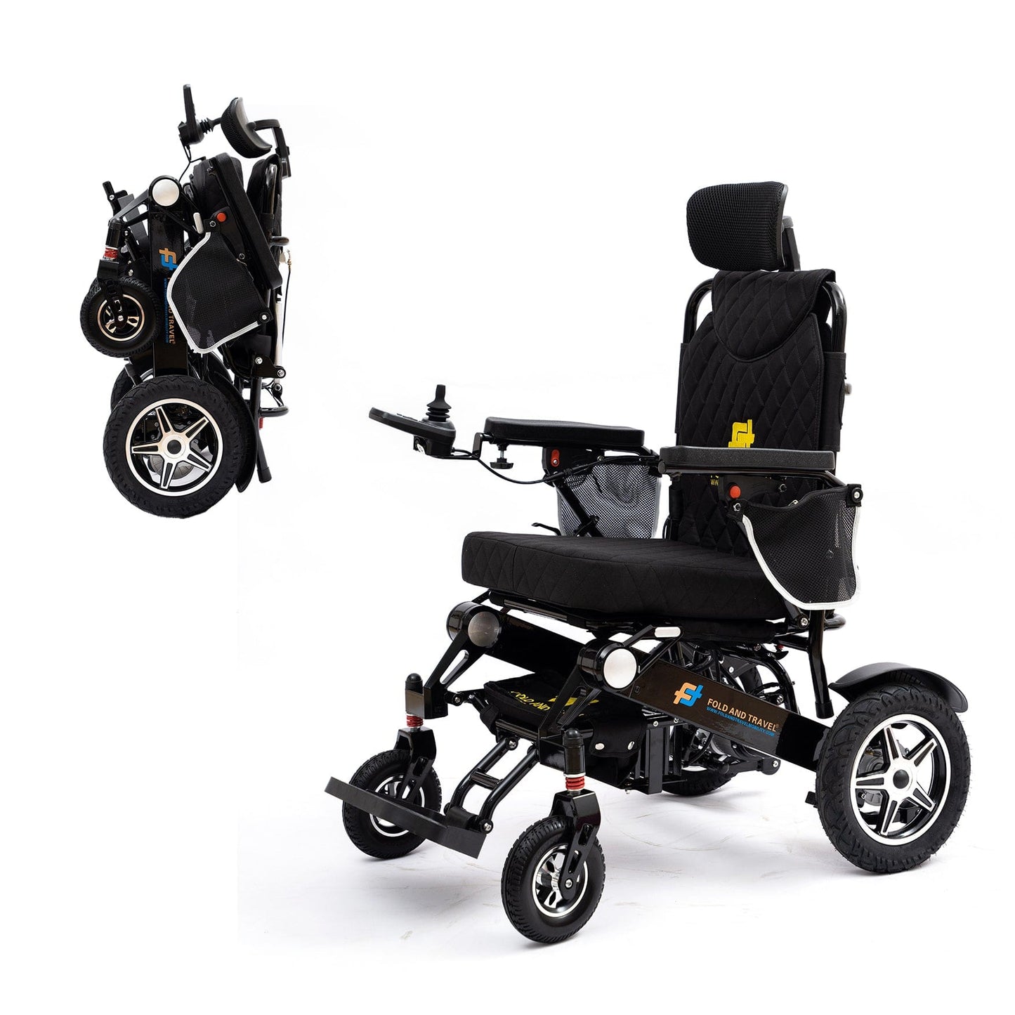 Fold and Travel Electric Wheelchair Fold And Travel Manual Recline Foldable Electric Wheelchair Travel Ready Portable Power Chair Travel Companion for Seniors and Adults ( Black Frame)