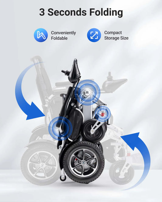 Fauteuil roulant électrique pliable léger de qualité supérieure avec cadre argenté et siège noir, scooter de mobilité électrique pliable et motorisé, fauteuil roulant automatisé pour adultes et personnes âgées