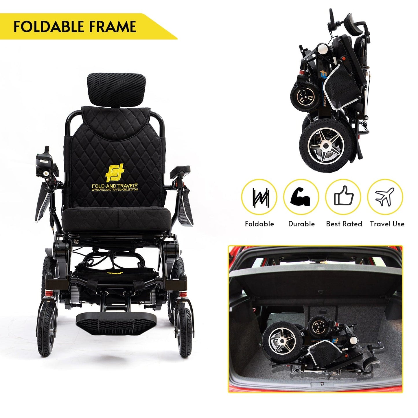 Fold and Travel Electric Wheelchair Fold And Travel Manual Recline Foldable Electric Wheelchair Travel Ready Portable Power Chair Travel Companion for Seniors and Adults ( Black Frame)