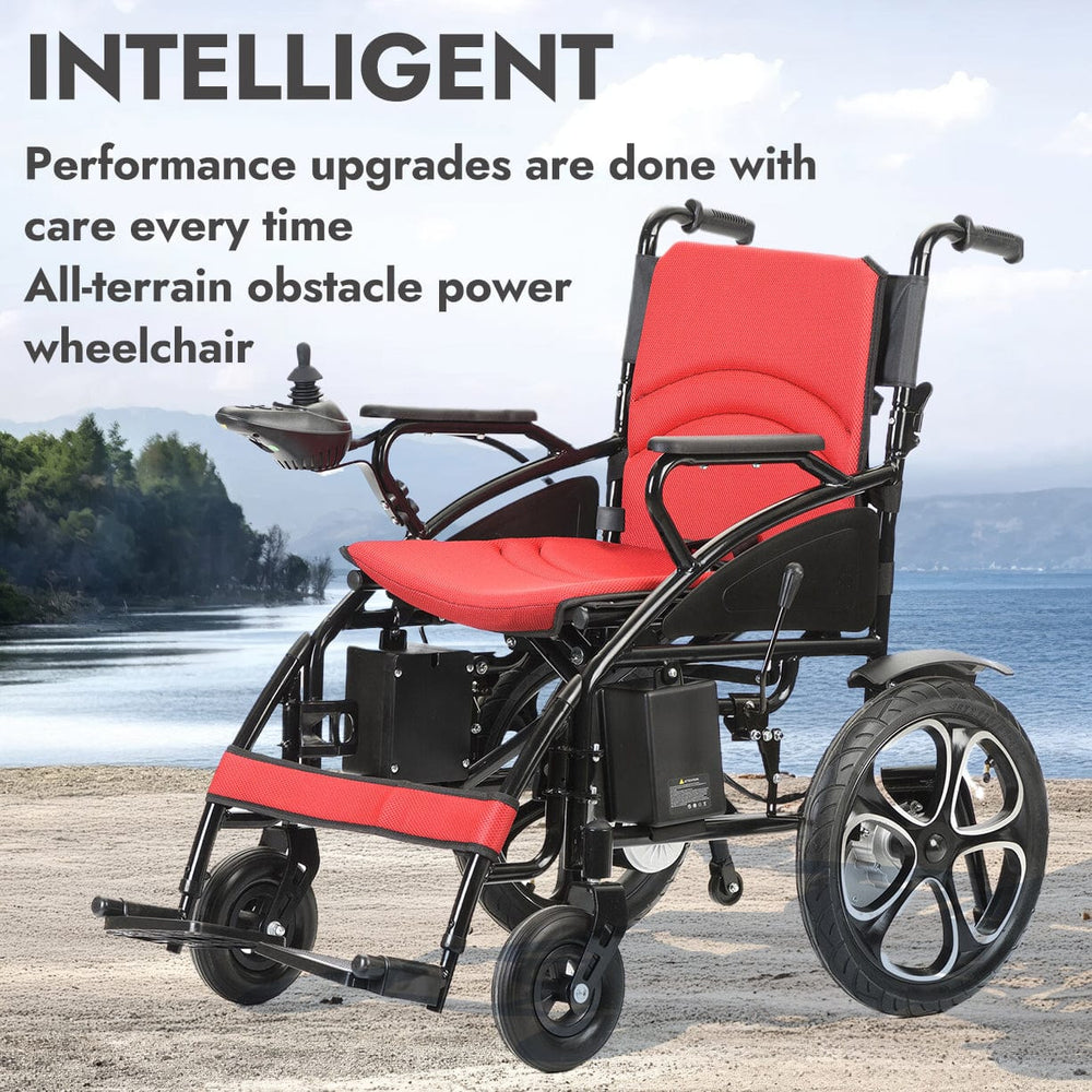 Fold and Travel Mobility & Accessibility Lightweight Foldable Electric Wheelchair with Lithium Battery Power Chair - Red
