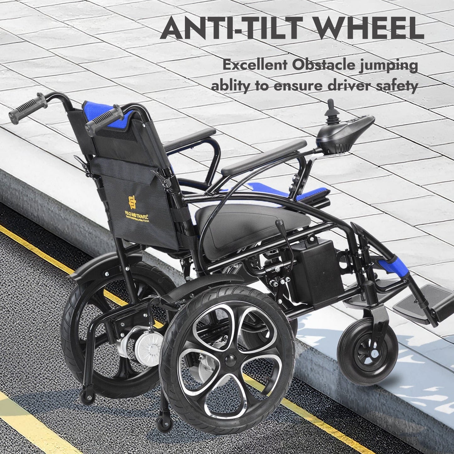 Fold and Travel Mobility & Accessibility Lightweight Foldable Electric Wheelchair with Lithium Battery Power Chair - Black