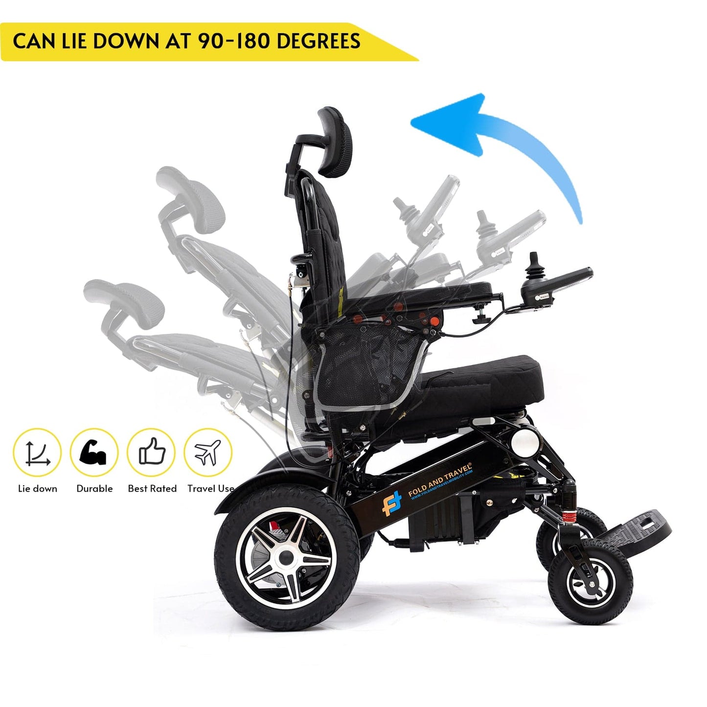 Fold and Travel Electric Wheelchair Fold And Travel Manual Recline Foldable Electric Wheelchair Travel Ready Portable Power Chair Travel Companion for Seniors and Adults ( Black Frame)
