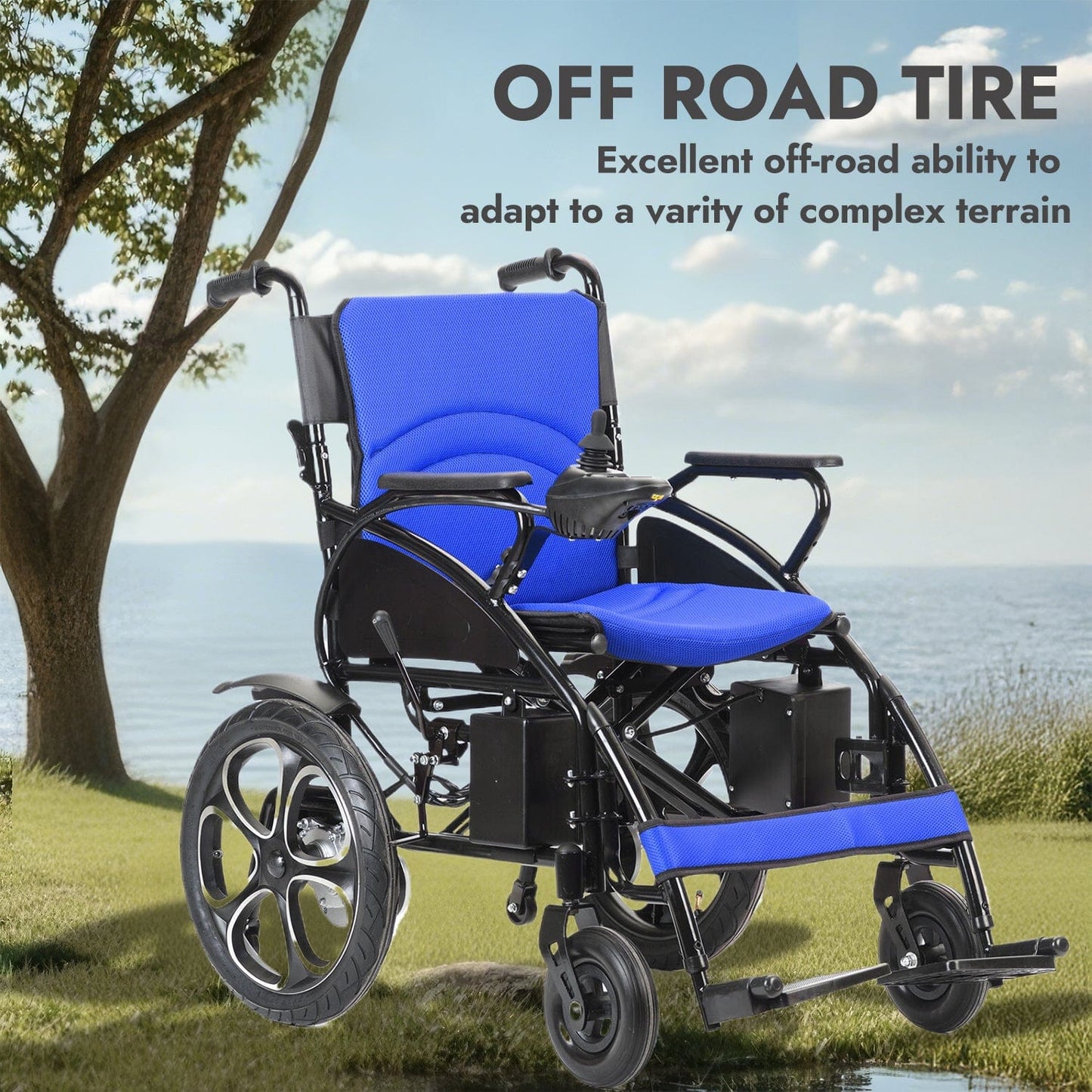 Fold and Travel Mobility & Accessibility Lightweight Foldable Electric Wheelchair with Lithium Battery Power Chair - Blue