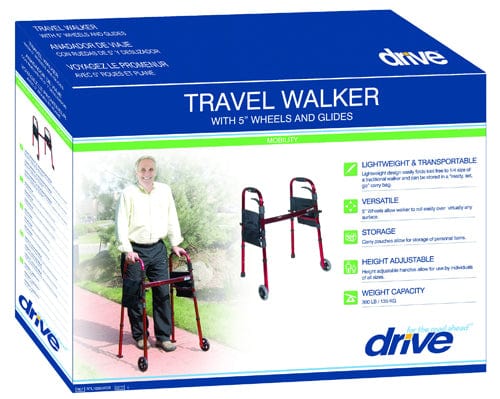 Complete Medical Mobility Products Deluxe Folding Travel Walker Red