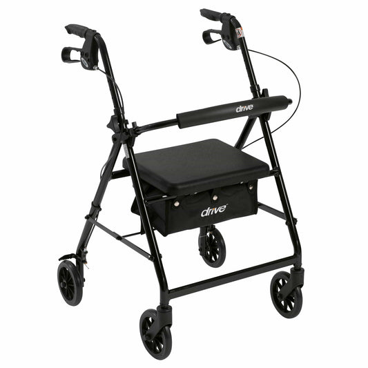 Complete Medical Mobility Products Rollator 4-Wheel with Pouch & Padded Seat Black - Drive