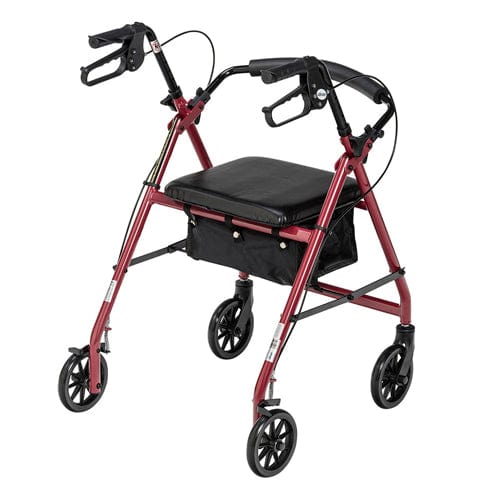 Rollator 4-Wheel with Pouch & Padded Seat Red - Drive