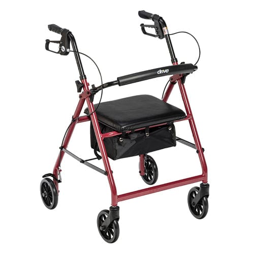 Complete Medical Mobility Products Rollator 4-Wheel with Pouch & Padded Seat Red - Drive