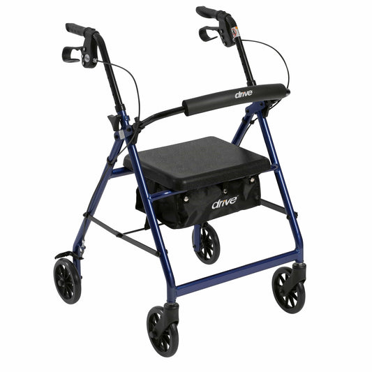 Complete Medical Mobility Products Rollator 4-Wheel with Pouch & Padded Seat Blue - Drive