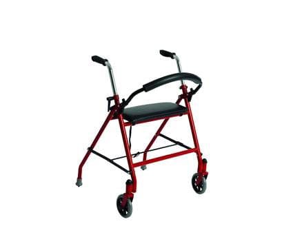 Complete Medical Mobility Products Rollator, Push Down Brake, Red