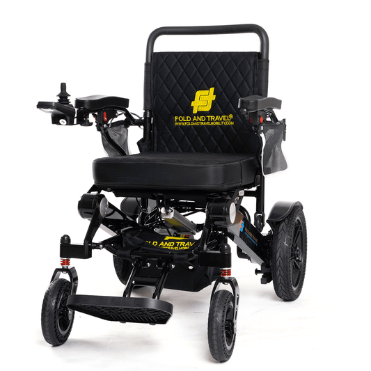 Fold and Travel Electric Wheelchair Black Frame, Black Seat Premium Auto Folding Electric Wheelchair Fold And Travel Mobility Scooter Wheel Chair Powered Automated For Adults and Seniors