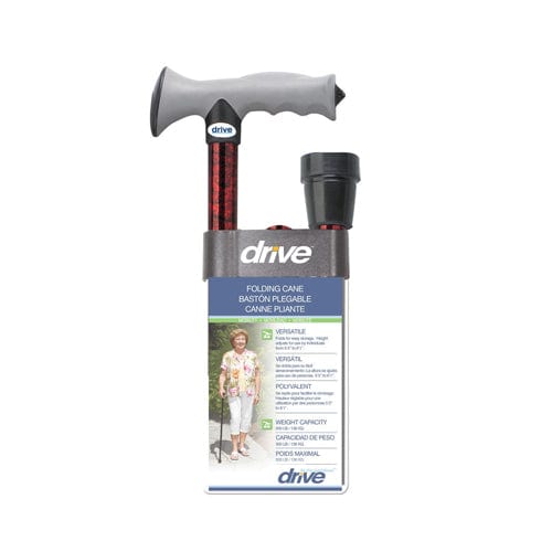 Folding Cane Alum w/Gel Grip Red Crackle