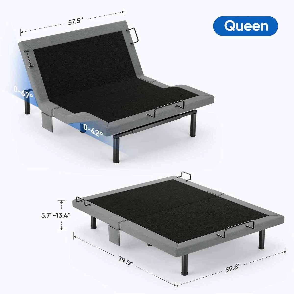 Fold & Travel Mobility Queen Adjustable Bed Frame with Zero Gravity and Wireless Remote
