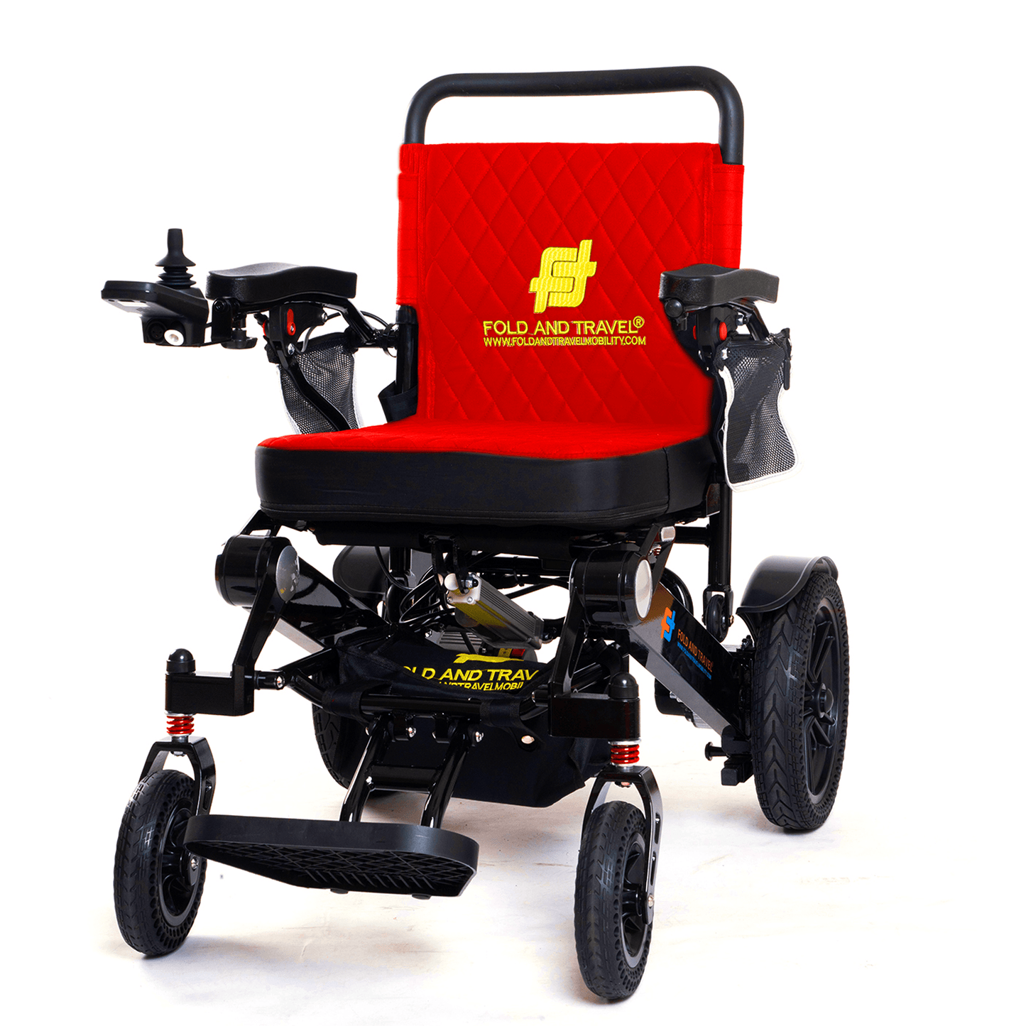 Fold and Travel Electric Wheelchair Red Fold And Travel Auto Fold Remote Control Lightweight Portable Electric Power Wheelchair - Black Frame