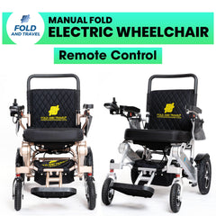 Gold Frame, Red Seat Premium Lightweight Folding Electric Wheelchair Fold And Travel Powered Mobility Scooter Automated Wheel Chair For Adults and Seniors