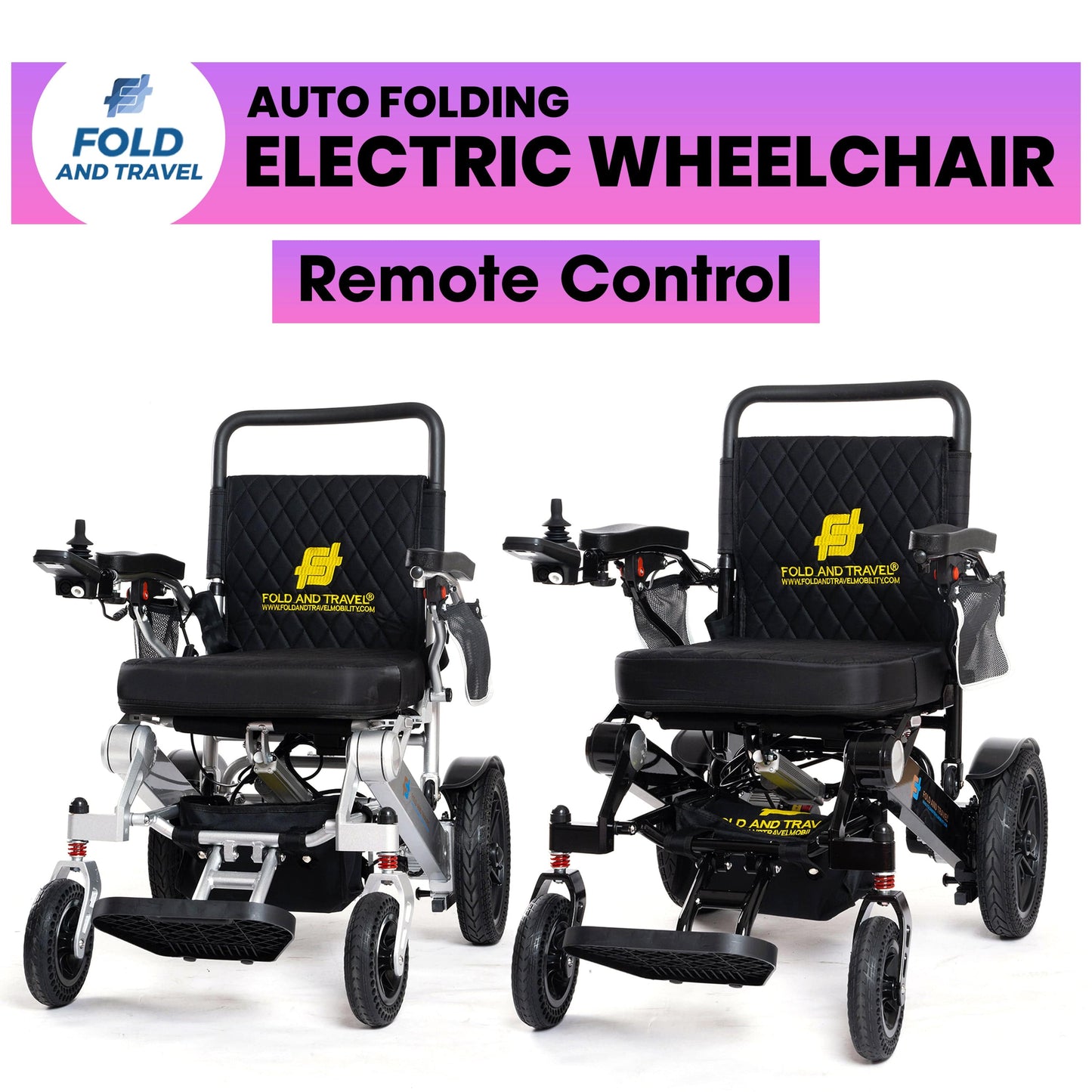Fold and Travel Electric Wheelchair Fold And Travel Auto Fold Remote Control Lightweight Portable Electric Power Wheelchair - Black Frame