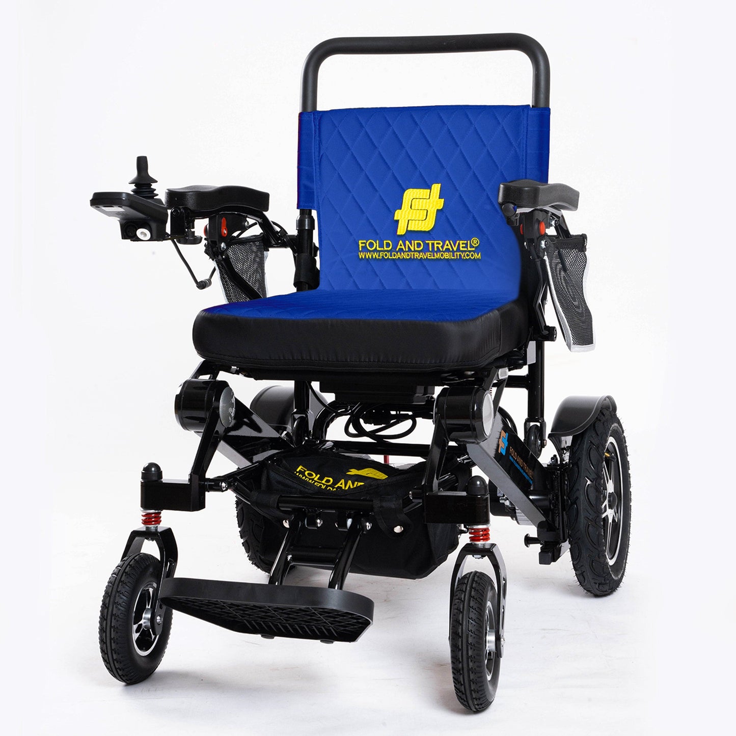 Fold and Travel Electric Wheelchair Blue Fold And Travel Lightweight Foldable Remote Control Portable Electric Power Wheelchair - Black Frame