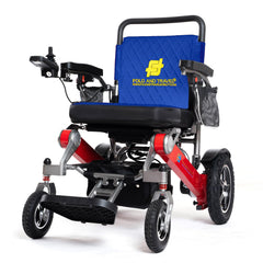 Red Frame, Blue Seat Premium Lightweight Folding Electric Wheelchair Fold And Travel Powered Mobility Scooter Automated Wheel Chair For Adults and Seniors