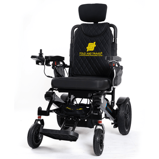 Fold and Travel Electric Wheelchair Fold And Travel Auto Recline Foldable Electric Wheelchair for Adults and Seniors Power Wheelchair (Black Frame, Black Seat)