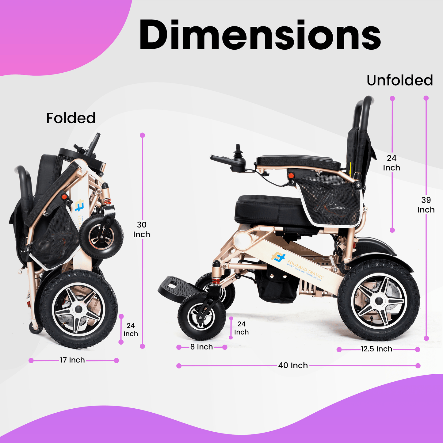 Fold and Travel Electric Wheelchair Fold And Travel Auto Fold Remote Control Lightweight Portable Electric Power Wheelchair - Black Frame
