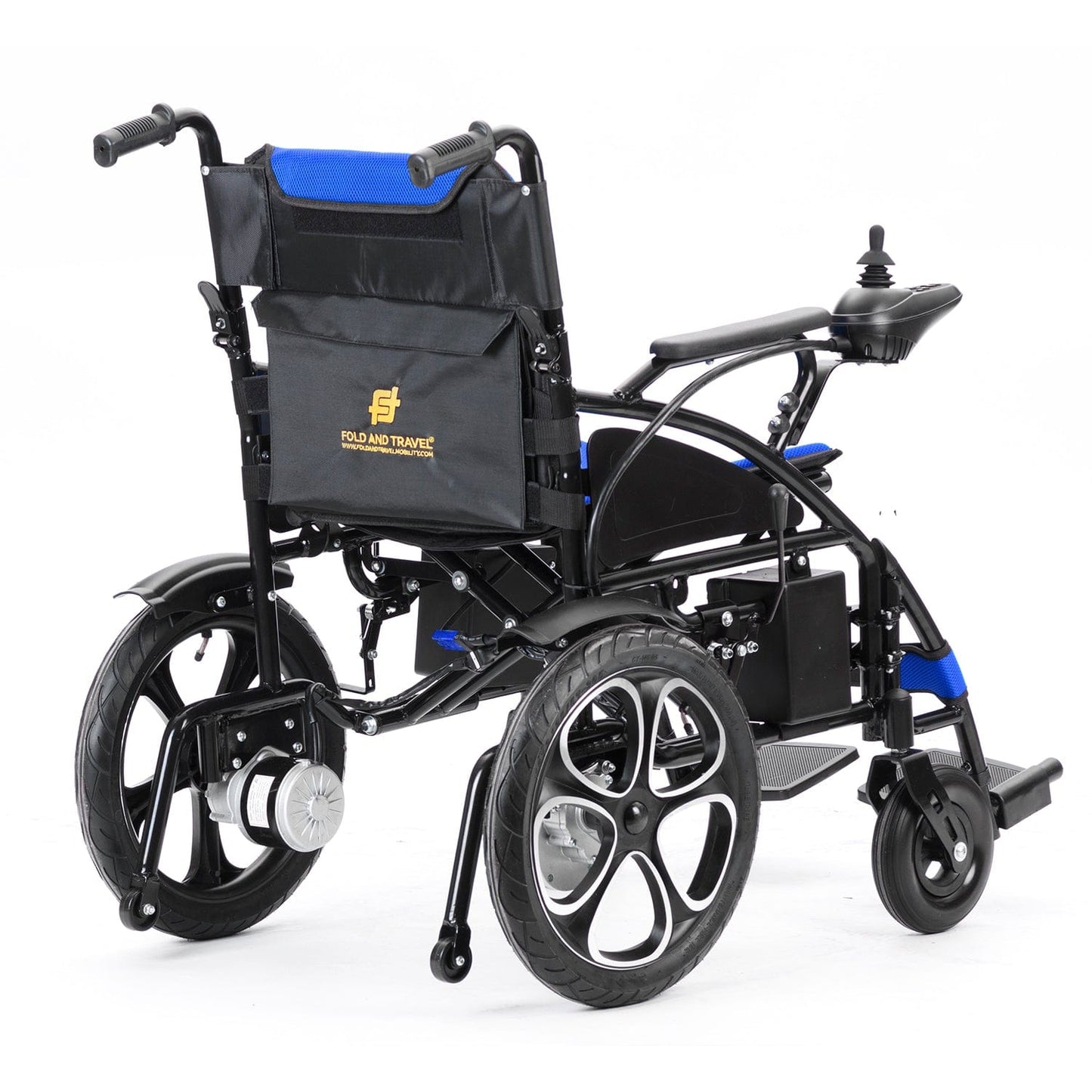 Fold and Travel Mobility & Accessibility Lightweight Foldable Electric Wheelchair with Lithium Battery Power Chair - Blue