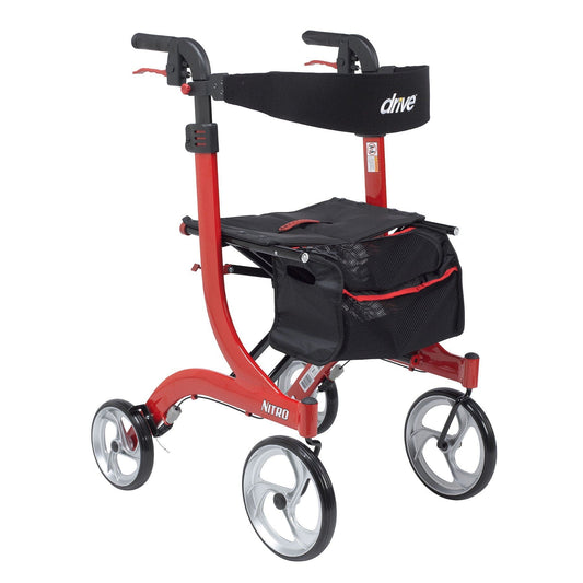 Drive Medical Rollators & Walkers Red 4 Wheel Rollator drive™ Nitro Adjustable Height / Tall / Folding Aluminum Frame
