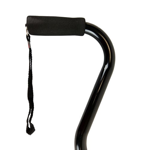 Complete Medical Mobility Products Cane, Soft Foam Offset Handle, Blue Jay, Black with Strap