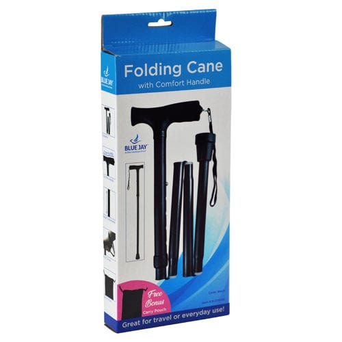 Complete Medical Mobility Products Cane, Folding Blue Jay Black, Pistol Grip, 33" - 37"