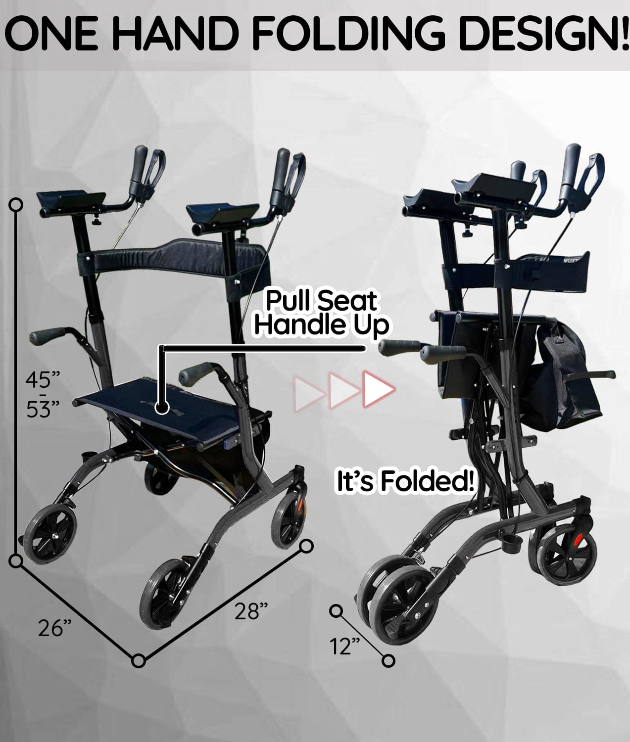 Bangeran Rollators & Walkers BreezeStride Folding Upright Rollator Walker Durable Foldable Up Right Rolling Walker with Seat