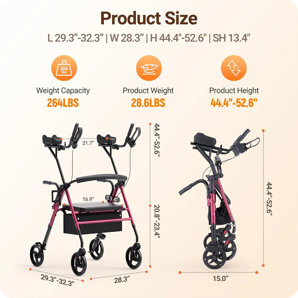 Fold & Travel Mobility accessibility equipment Dual-Use Upright Rollator Walker with Seat C1334A