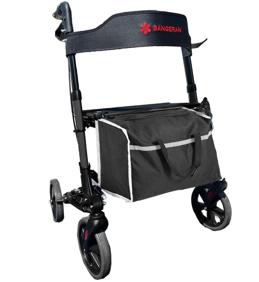 Bangeran Rollators & Walkers Black Easy Carry Folding Rollator Walker with Seat Foldable Rolling Walker with Durable Aluminum