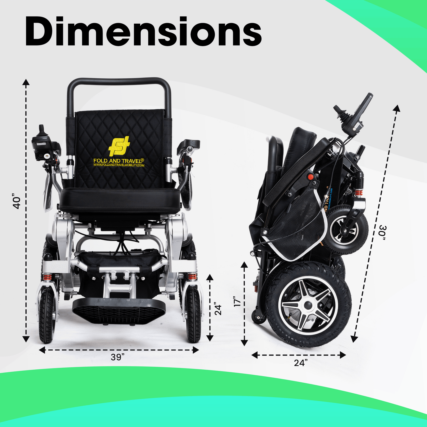 foldandtravel Electric Wheelchair Remote Control Lightweight Foldable Wide Seat Power Wheelchair Electric Wheelchair