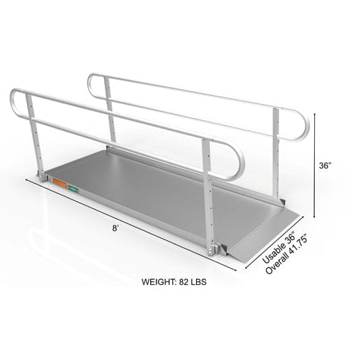 Portable Ramp, Solid Surface 8' w/Handrails Two-Line 3G