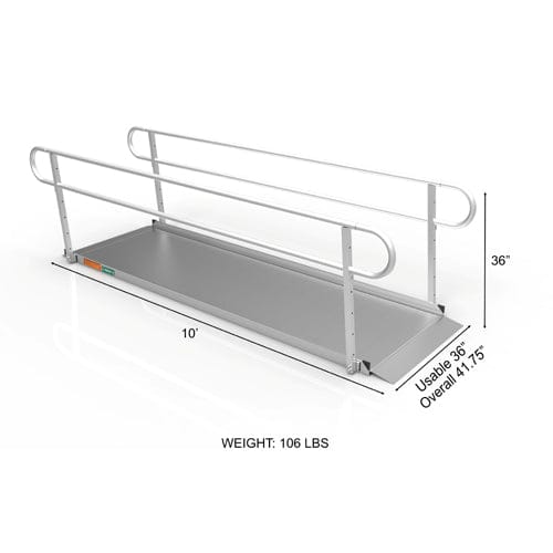 Portable Ramp, Solid Surface 10' w/Handrails Two-Line 3G
