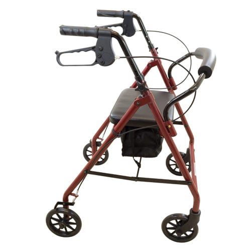 Rollator, Steel, 6" Wheels Burgundy, 300 lb. Weight Cap