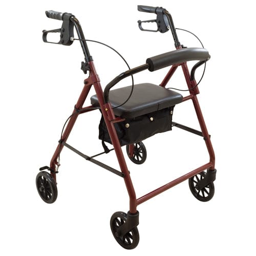 Complete Medical Mobility Products Rollator, Steel, 6" Wheels Burgundy, 300 lb. Weight Cap