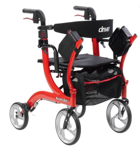 Nitro Duet Rollator, Red Transport Wheelchair, Red