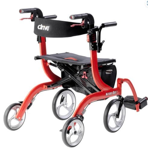 Complete Medical Mobility Products Nitro Duet Rollator, Red Transport Wheelchair, Red