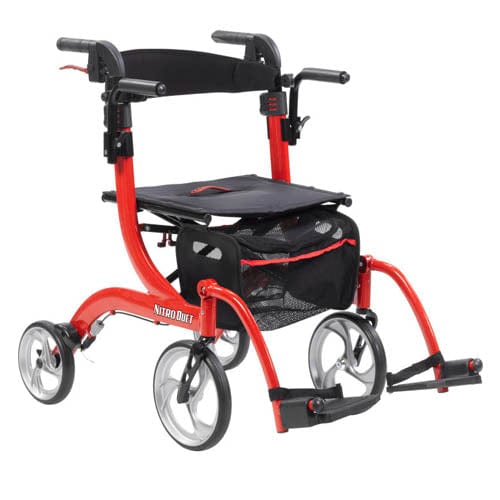Complete Medical Mobility Products Nitro Duet Rollator, Red Transport Wheelchair, Red