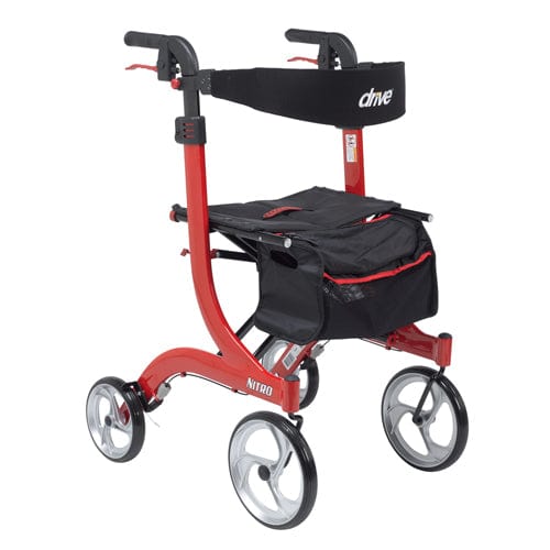 Complete Medical Mobility Products Nitro Aluminum Rollator, Red Tall Height w/10" Casters
