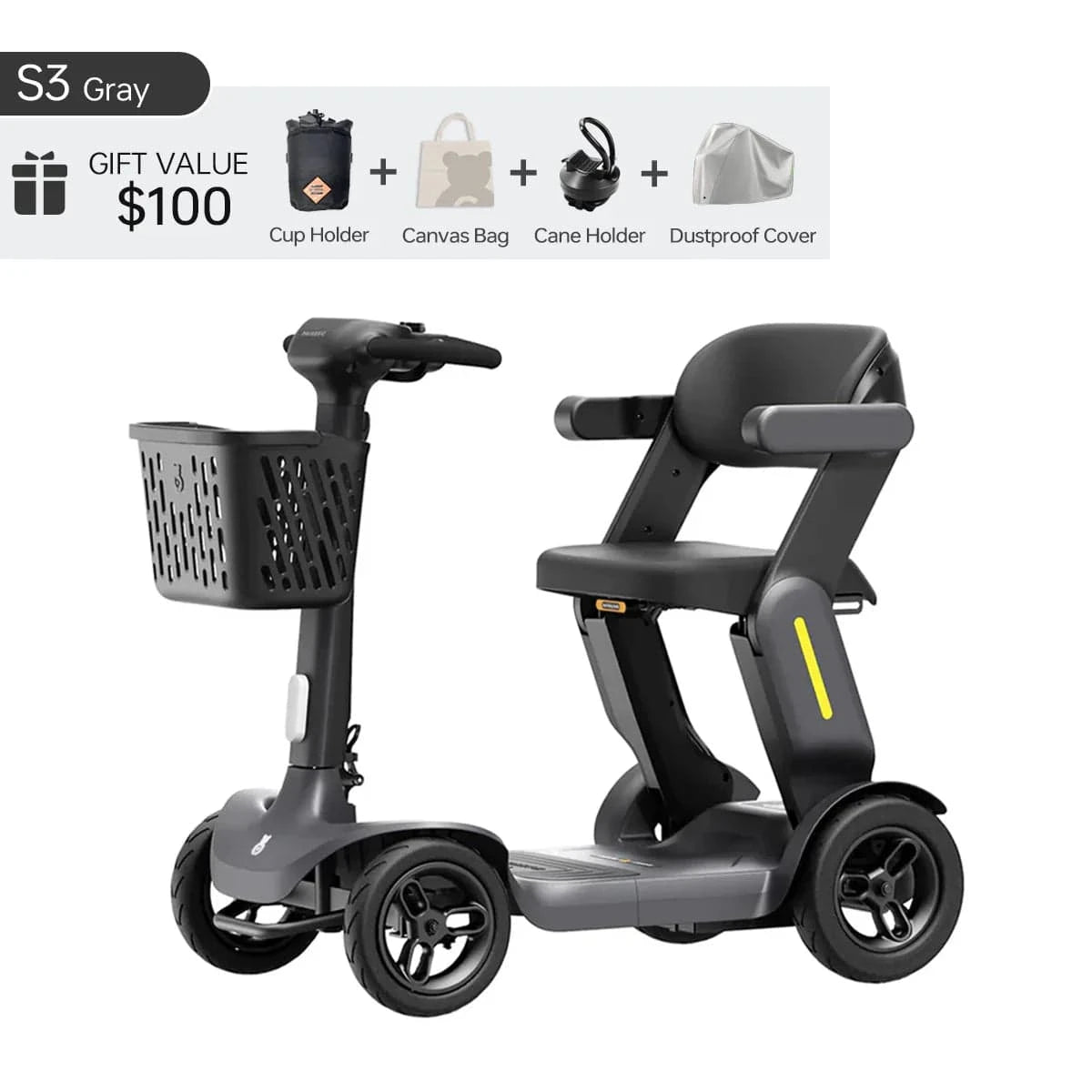 Fold & Travel Mobility Mobility Scooter GRAY Paiseec Foldable Lightweight Mobility Scooter S3