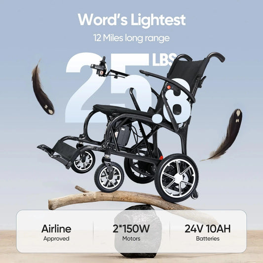 Lightest Carbon Fiber Electric Wheelchair Foldable Travel Ready