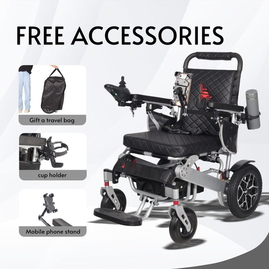 Fold & Travel Mobility WHEELCHAIR WOLF Black Folding Electric Wheelchair, 330lbs Capacity, 25mi Range