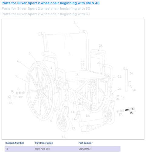Complete Medical Wheelchairs & Accessories Front Axle Bolt only for Silver Sport II Wheelchair
