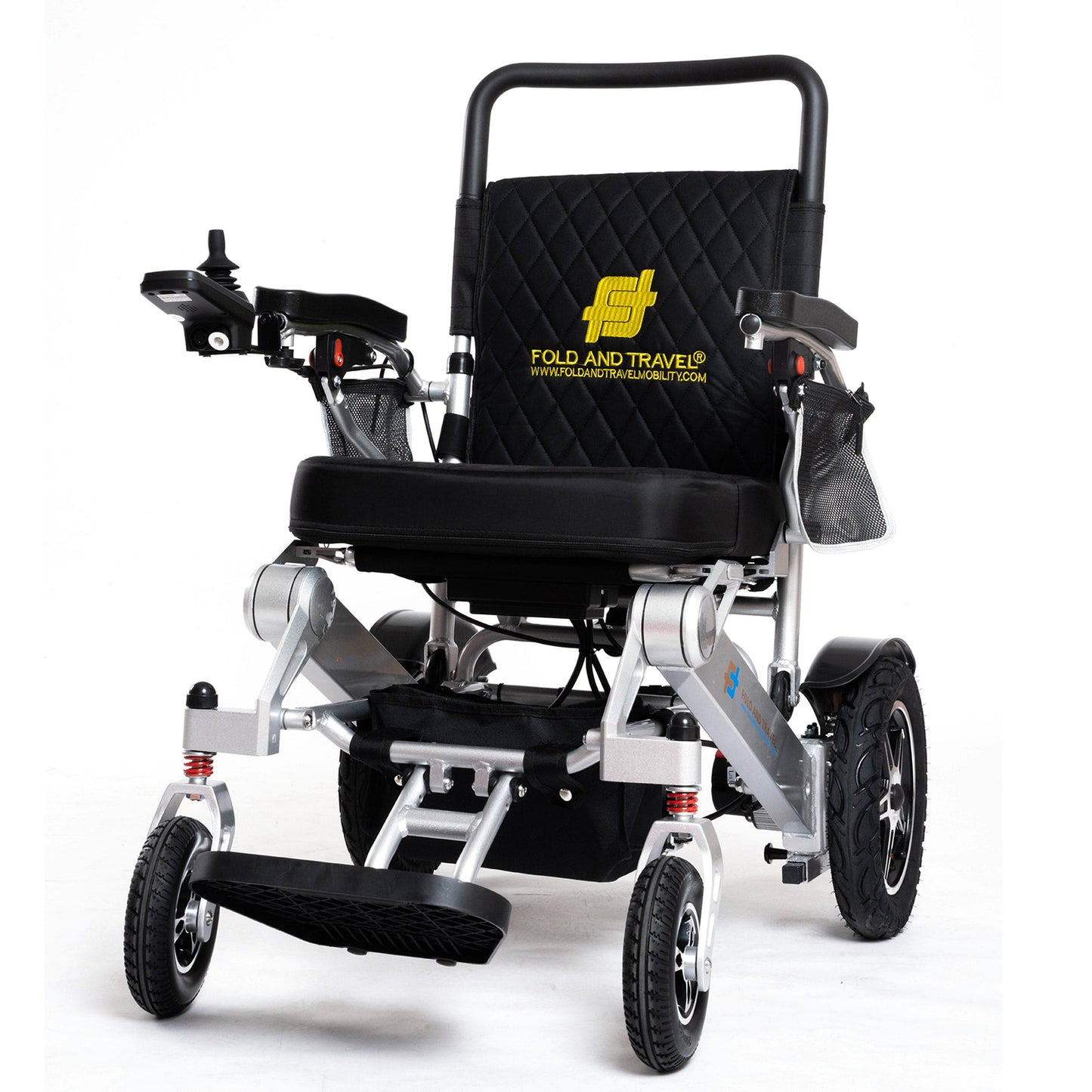 Fold and Travel Electric Wheelchair Black Fold And Travel Lightweight Foldable Remote Control Portable Electric Power Wheelchair - Silver Frame