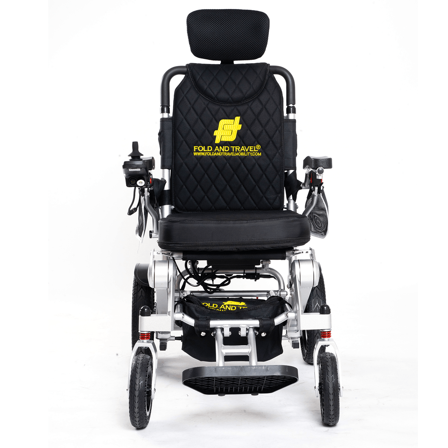 Fold and Travel Electric Wheelchair Black Fold And Travel Auto Recline Lightweight Foldable Electric Power Portable Wheelchair - Silver Frame