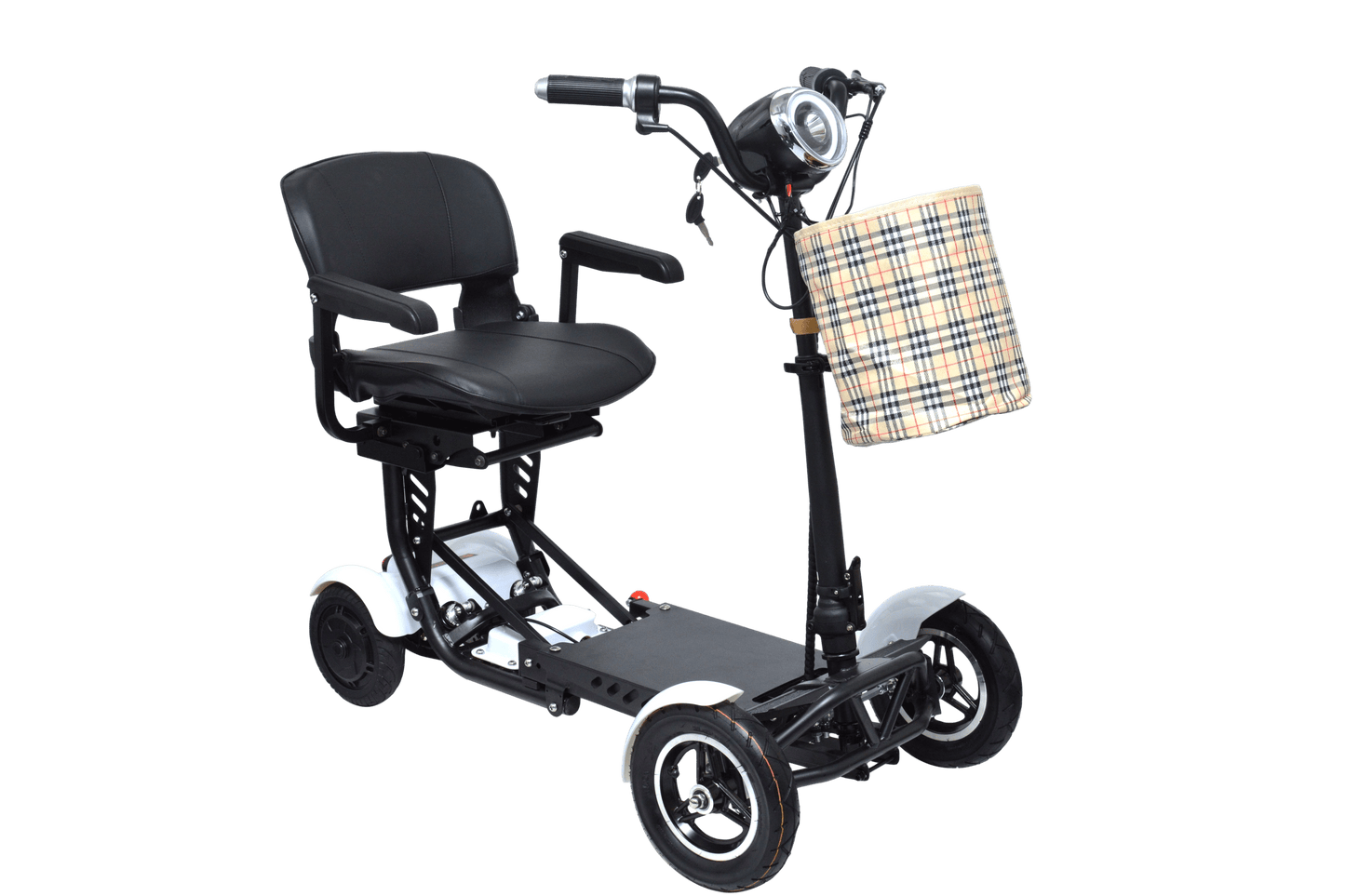 Fold & Travel Mobility Mobility Scooter Foldable Mobility Scooter Cruiser City Hopper 4 Wheel Scooter Medical Mobility Big Seat ( WHITE )