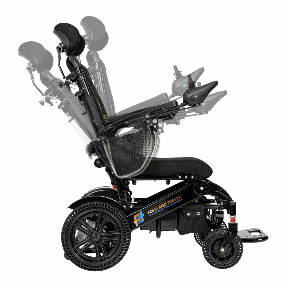 Fold and Travel Electric Wheelchair Fold And Travel Auto Recline Electric Wheelchair Lightweight Power Wheel Chair BLACK