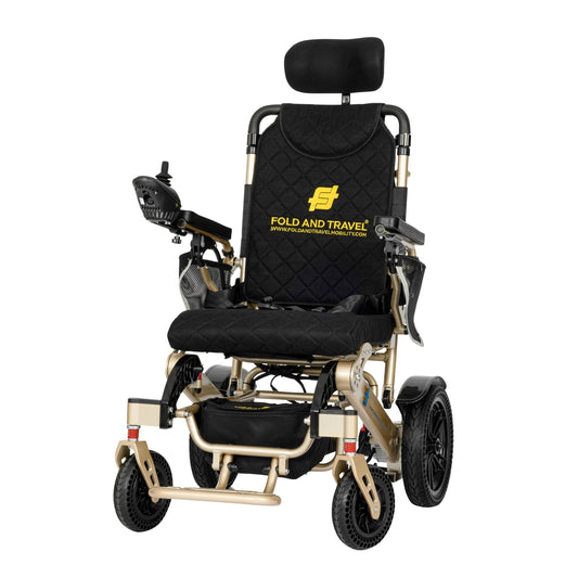 Electric Wheelchair Auto Recline Lightweight Folding Gold