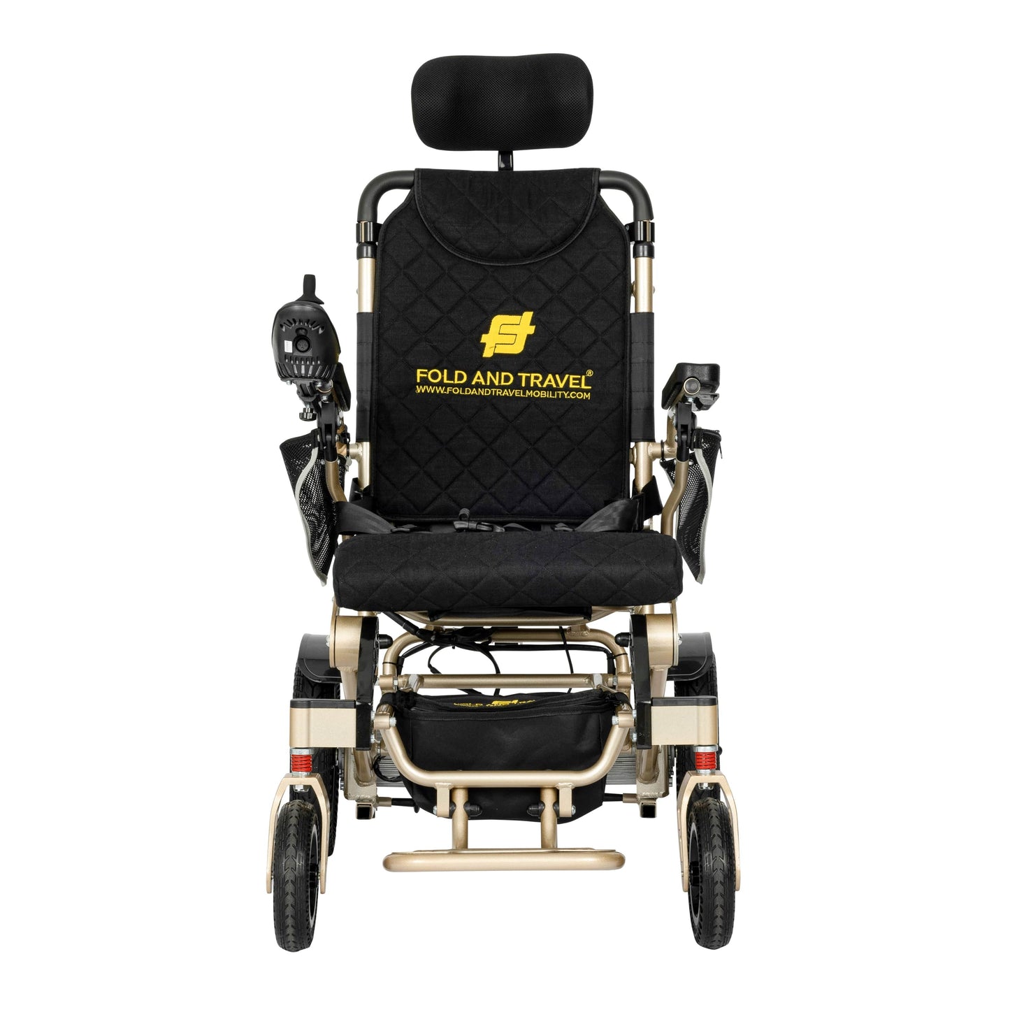 Fold and Travel Electric Wheelchair Fold And Travel Auto Recline Electric Wheelchair Lightweight Power Wheel Chair GOLD