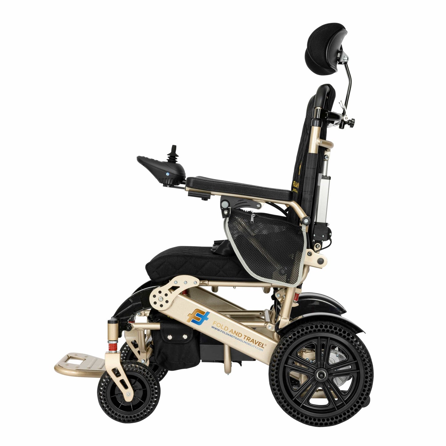 Fold and Travel Electric Wheelchair Fold And Travel Auto Recline Electric Wheelchair Lightweight Power Wheel Chair GOLD